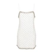 Kristalversierde Mesh Jurk Pinko , White , Dames