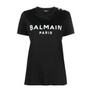 Klassieke Zwart en Wit T-shirt Balmain , Black , Dames