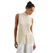 Elegante Mouwloze Top met Franjes Rails , Beige , Dames