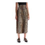 Leopard Print Smocked Cotton Midi Skirt Ganni , Multicolor , Dames