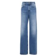 Blauwe Wide-Leg Jeans met Appliqué Logo Brunello Cucinelli , Blue , Da...