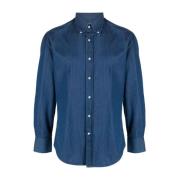 Donker Denim Overhemd Brunello Cucinelli , Blue , Heren