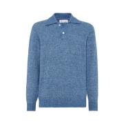 Blauwe Gebreide Polo Shirt Brunello Cucinelli , Blue , Heren