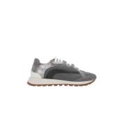 Grijze Canvas en Suède Lage Sneakers Brunello Cucinelli , Gray , Dames