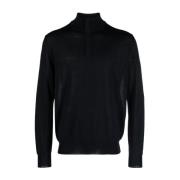 Navy Zip Hals Trui Canali , Black , Heren