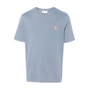 Blauw Jersey Fox Patch T-shirt Maison Kitsuné , Blue , Heren