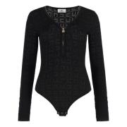 Jacquard Logo Viscose Bodysuit Elisabetta Franchi , Black , Dames