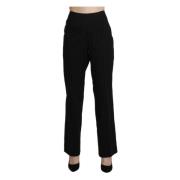 Elegante Hoge Taille Zwarte Rechte Broek Bencivenga , Black , Dames