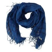 Blauw Geruit Linnen Sjaal met Franjes Costume National , Blue , Unisex