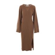 Geribbelde Cashmere Midi Jurk Crida Milano , Brown , Dames