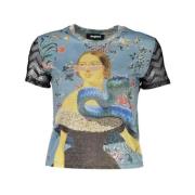 Gedrukt Blauw T-shirt met Contrasten Desigual , Multicolor , Dames