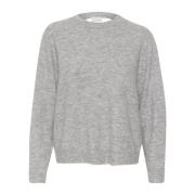 Open Rug Pullover Grijs Melange Trui Kaffe , Gray , Dames