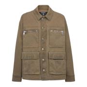 Multipocket Utilitarian Denim Jacket Balmain , Beige , Heren