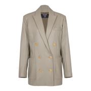 Leren Blazer Jas Balmain , Beige , Dames