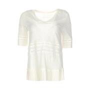 Chique Linnen T-shirt met Haakdetails Patrizia Pepe , White , Dames