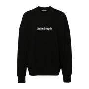 Zwarte Logo Print Crew Neck Sweater Palm Angels , Black , Heren