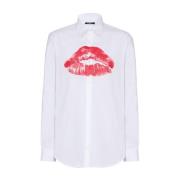 Kiss Print Poplin Shirt Balmain , White , Heren