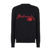 Lips Motif Logo Gebreide Trui Balmain , Black , Heren