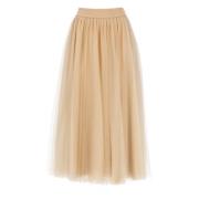 Beige Tule Rok Elastische Taille Wijd Fabiana Filippi , Beige , Dames