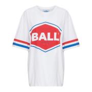 Sportieve Oversized Tee met Gestreepte Print Ball , White , Dames