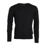 Zwarte Wol Gebreide Crew Neck Sweater Dolce & Gabbana , Black , Heren