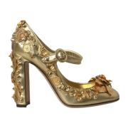 Gouden Bloemen Leren Mary Janes Pumps Dolce & Gabbana , Yellow , Dames