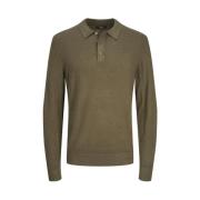 Premium Knit Polo LS Peat/Melange Groen Jack & Jones , Green , Heren