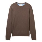 Basis Crewneck Gebreide Trui Bruin Melange Tom Tailor , Brown , Heren