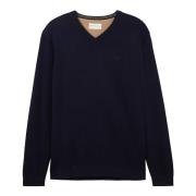 Basis V-hals gebreid navy melange Tom Tailor , Blue , Heren