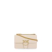 Natuurlijke Leren Crossbody Tas Love Birds Pinko , Beige , Dames