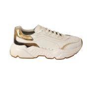 Wit Goud Leren Casual Sneakers Dolce & Gabbana , White , Heren