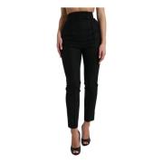 Zwarte Wol Tapered Broek Hoge Taille Dolce & Gabbana , Black , Dames