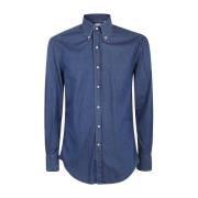 Donker Denim Overhemd Brunello Cucinelli , Blue , Heren