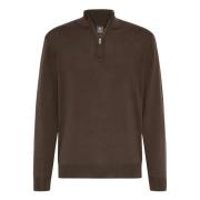 Merino Wool Half Zip Jumper Boggi Milano , Brown , Heren