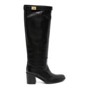 Zwarte Leren Knielaarzen Via Roma 15 , Black , Dames