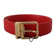 Rode Massief Leren Gouden Metalen Gesp Riem Dolce & Gabbana , Red , Da...