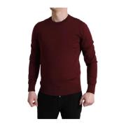 Burgundy Wool Crew Neck Sweater Dolce & Gabbana , Red , Heren