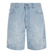 Blauwe Denim Shorts Stone Washed Versace , Blue , Heren