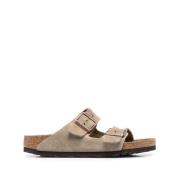 Taupe Suède Dubbele Gesp Slide Sandalen Birkenstock , Beige , Heren