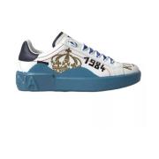 Gedrukte Portofino Lage Sneakers Dolce & Gabbana , White , Heren