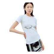 Mode Fictie Logo Print T-Shirt Jean Paul Gaultier , White , Dames