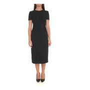 Crêpe Sheath Jurk met Front Gather Boss , Black , Dames