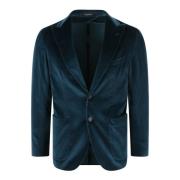 Velvet Single Breasted Blazer Tagliatore , Blue , Heren