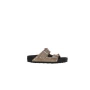 Studded Suede Flat Sandals Birkenstock , Beige , Dames