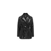 Imitatie Leren Korte Trenchcoat Only , Black , Dames