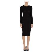 Viscose Midi Jurk met Logo Motief Elisabetta Franchi , Black , Dames