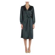 Satin V-hals Midi Jurk Gedrapeerd Emme DI Marella , Green , Dames