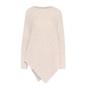 O-Neck Knit Poncho Strik Cream , Beige , Dames