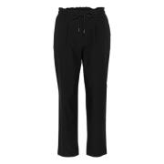 Elastische Taille Straight-Leg Broek Pitch Black Cream , Black , Dames