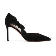 Zwarte Suède Ballerina`s met strik Aquazzura , Black , Dames